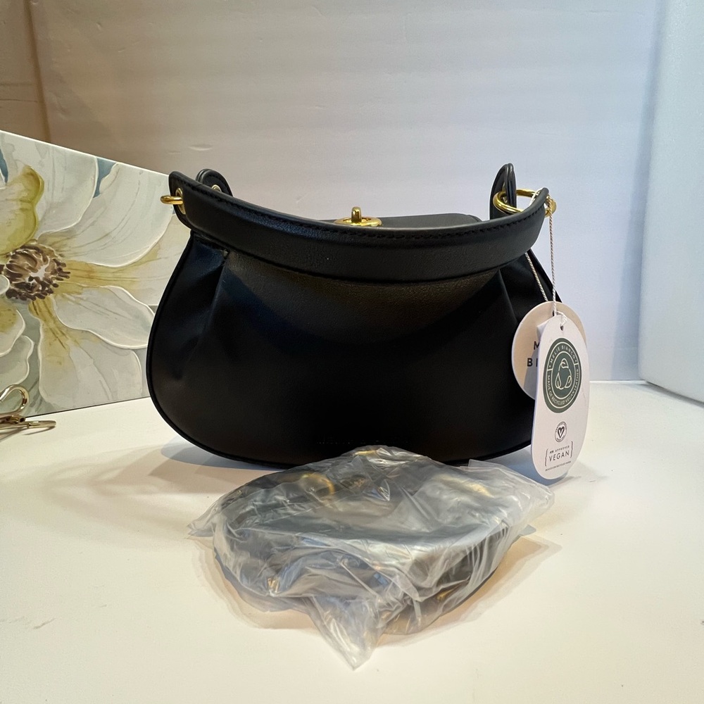 Melie Bianco Black Vegan Shoulder Bag and crossbody with Gold Accents - Picture 5 of 14